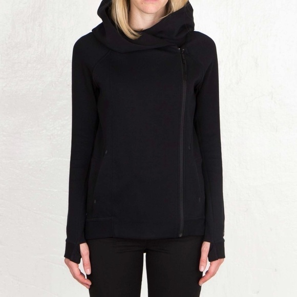 Nike Women’s Tech Fleece Cape Hooded Zip Up Black Jacket Sweatshirt Size Medium - Picture 2 of 16